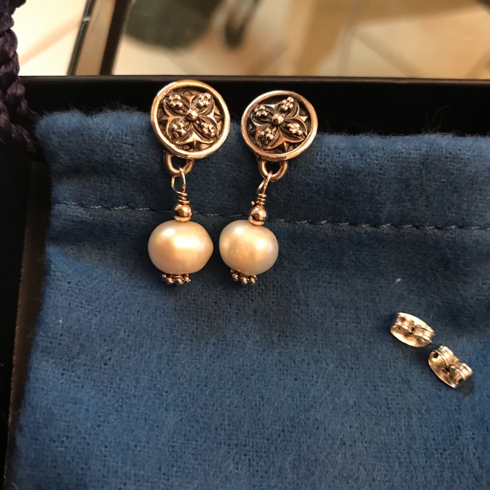 Mignon Faget Sterling Silver Earrings with White Freshwater Pearl